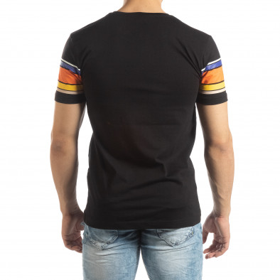 Ανδρική μαύρη κοντομάνικη μπλούζα με πολύχρωμες ρίγες it150419-53 3