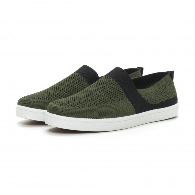 Ανδρικά πράσινα πλεκτά sneakers με μαύρες λεπτομέρειες it150319-19 3