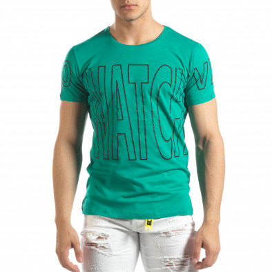 Ανδρική πράσινη κοντομάνικη μπλούζα με πριντ Watch it150419-100 2
