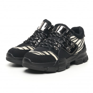 Γυναικεία αθλητικά παπουτσια τύπου Hiker σε μαύρο και ζέβρα KP9580 it281019-28 3