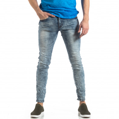 Ανδρικό γαλάζιο τζιν Washed Slim Jeans με τσαλακωμένο εφέ it210319-13 2