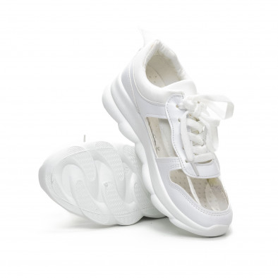 Γυναικεία λευκά αθλητικά παπούτσια με διαφάνιες 1065 it240419-55 4