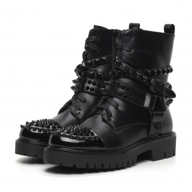 Γυναικεία μαύρα μποτάκια σε ροκ στυλ από δερματίνη it260919-891 3