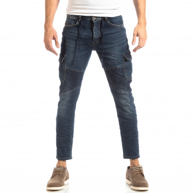 Ανδρικό μπλε τζιν Cargo Jeans σε ροκ στυλ it261018-11 3
