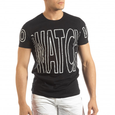 Ανδρική μαύρη κοντομάνικη μπλούζα με πριντ Watch it150419-101 2