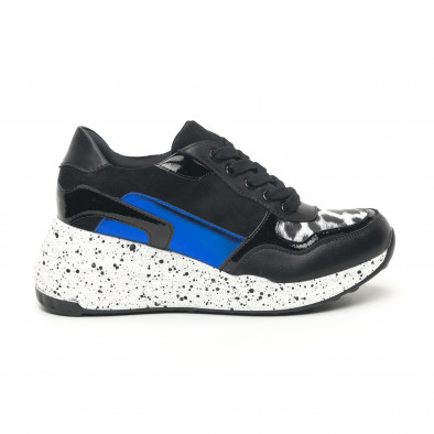 Γυναικεία μαύρα αθλητικά παπούτσια με λεπτομέρειες από λουστρίνι και μπλε Janessa KL-731 it281019-14 2