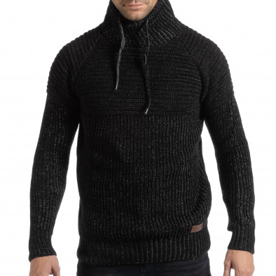 Ανδρικό μαύρο μελάνζ πουλόβερ με ψηλό γιακά it261018-98 2