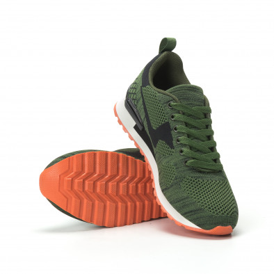 Ανδρικά πράσινα αθλητικά πλεκτά παπούτσια με πορτοκαλί σόλα it250119-6 4
