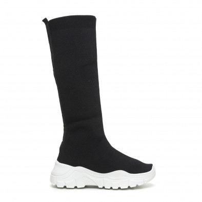 Γυναικείες μαύρες μπότες τύπου κάλτσα με λευκή σόλα it260919-66 2