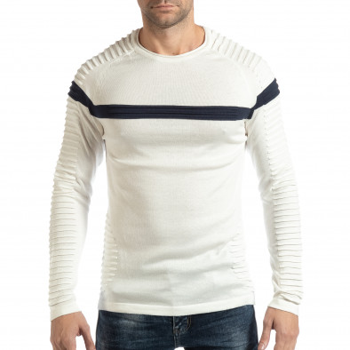 Ανδρικό λευκό πουλόβερ με μπλε λεπτομέρεια it261018-100 2