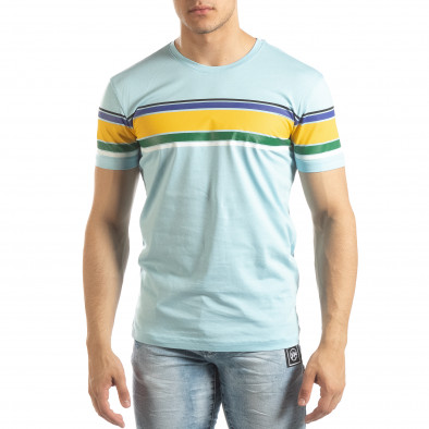 Ανδρική γαλάζια κοντομάνικη μπλούζα με πολύχρωμες ρίγες it150419-54 2