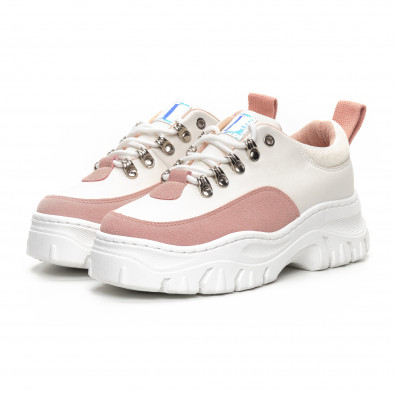 Γυναικεία Chunky αθλητικά παπούτσια σε λευκό και ροζ it240419-43 3
