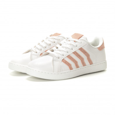 Γυναικεία λευκά sneakers με ροζ λεπτομέρειες it190219-14 3