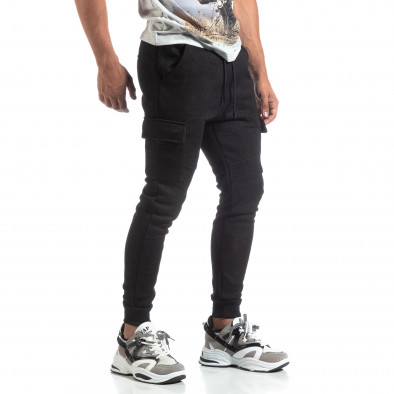 Ανδρική μαύρη φόρμα υφασμάτινη Jogger Jacquard effect it170819-33 2