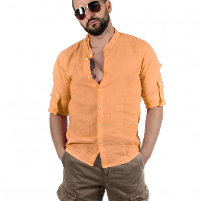 Just West Ανδρικό λινό πορτοκαλί πουκάμισο  LINO2023-CA02 it260523-6 2