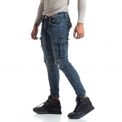 Ανδρικό γαλάζιο Cargo Jeans σε ροκ στυλ it170819-54 2