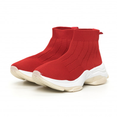 Γυναικεία κόκκινα πλεκτά αθλητικά παπούτσια Slip-on it130819-48 3