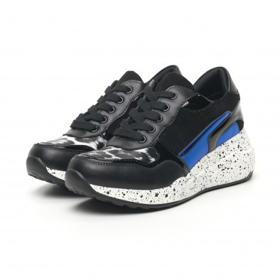 Γυναικεία μαύρα αθλητικά παπούτσια με λεπτομέρειες από λουστρίνι και μπλε Janessa KL-731 it281019-14 3