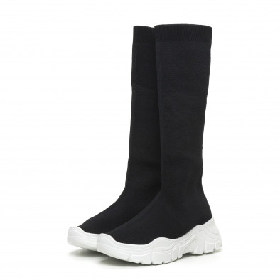 Γυναικείες μαύρες μπότες τύπου κάλτσα με λευκή σόλα it260919-66 3