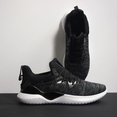 Ανδρικά μαύρα μελάνζ αθλητικά παπούτσια πλεκτό μοντέλο it230519-3 4