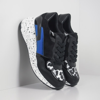 Γυναικεία μαύρα αθλητικά παπούτσια με λεπτομέρειες από λουστρίνι και μπλε Janessa KL-731 it281019-14 4