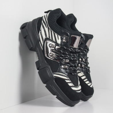 Γυναικεία αθλητικά παπουτσια τύπου Hiker σε μαύρο και ζέβρα KP9580 it281019-28 4
