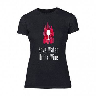 Γυναικεία Μπλούζα Save Water Drink Wine μαύρο Χρώμα Μέγεθος Μ TMNSPF076M 2