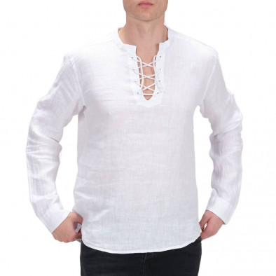 Ανδρικό λευκό λινό πουκάμισο RNT23 tr120422-9 2