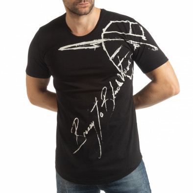 Ανδρική μαύρη κοντομάνικη μπλούζα με καλλιγραφικό πριντ tsf190219-16 2