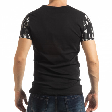 Ανδρική μαύρη κοντομάνικη μπλούζα με επιγραφές tsf190219-11 3