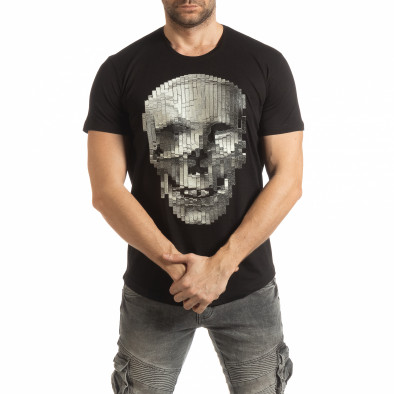 Ανδρική μαύρη κοντομάνικη μπλούζα με νεκροκεφαλή tsf190219-22 2