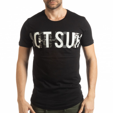 Ανδρική μαύρη κοντομάνικη μπλούζα με ασημί πριντ tsf190219-14 2