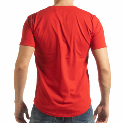 Ανδρική κόκκινη κοντομάνικη μπλούζα με καλλιγραφικό πριντ tsf190219-15 3