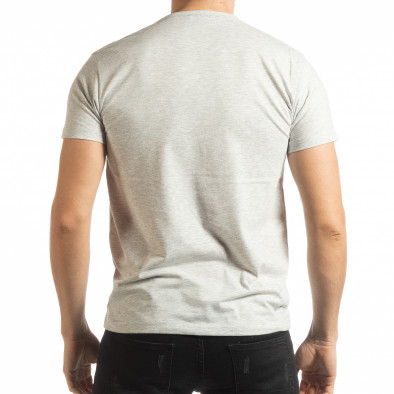 Ανδρική γκρι μελάνζ κοντομάνικη μπλούζα με πριντ tsf190219-71 3