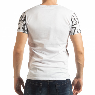 Ανδρική λευκή κοντομάνικη μπλούζα με επιγραφές tsf190219-12 3