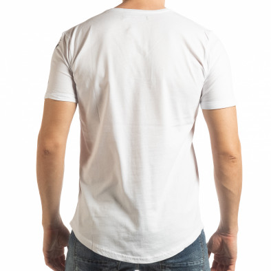 Ανδρική λευκή κοντομάνικη μπλούζα με καλλιγραφικό πριντ tsf190219-17 3