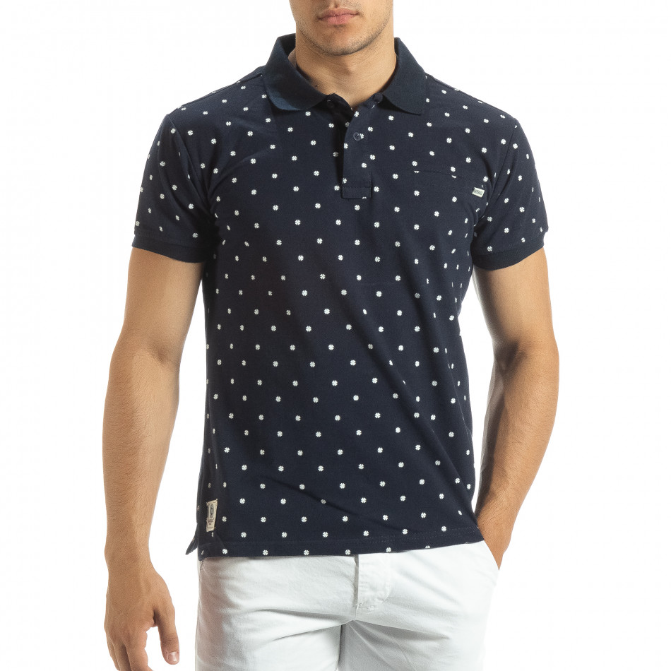 Ανδρική μπλέ polo shirt με Clover μοτίβο it120619-34