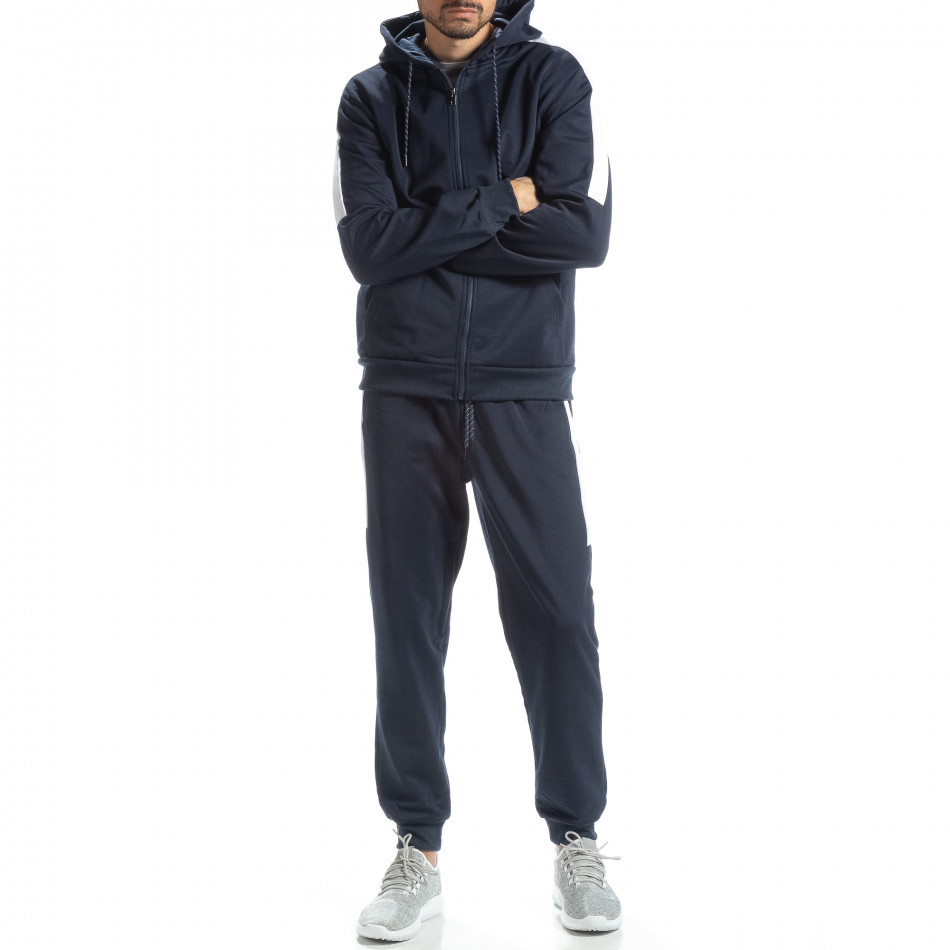 Ανδρικό μπλε αθλητικό σετ με λευκές ρίγες it051218-91