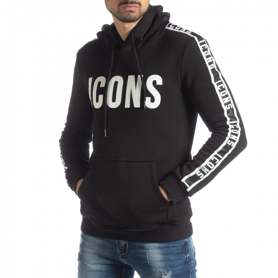 Ανδρικό μαύρο φούτερ με επένδυση ICONS it051218-49