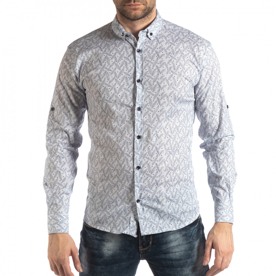 Ανδρικό λευκό Slim fit πουκάμισο με μοτίβο φύλλα it210319-99