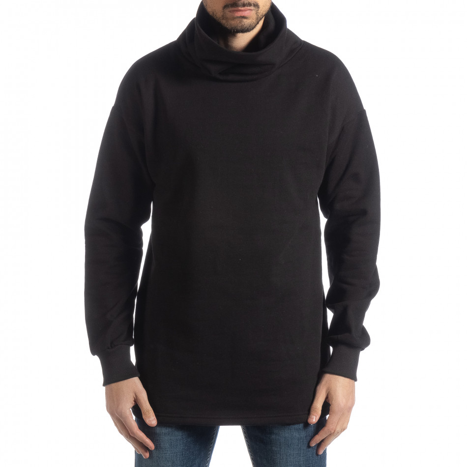 Ανδρική μαύρη μπλούζα με γιακά Oversized it051218-42