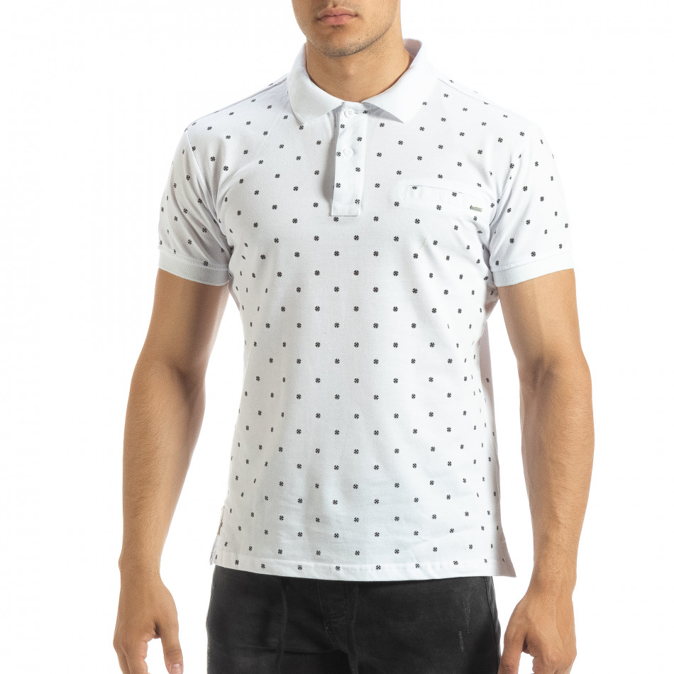 Ανδρική λευκή  polo shirt με Clover μοτίβο it120619-35