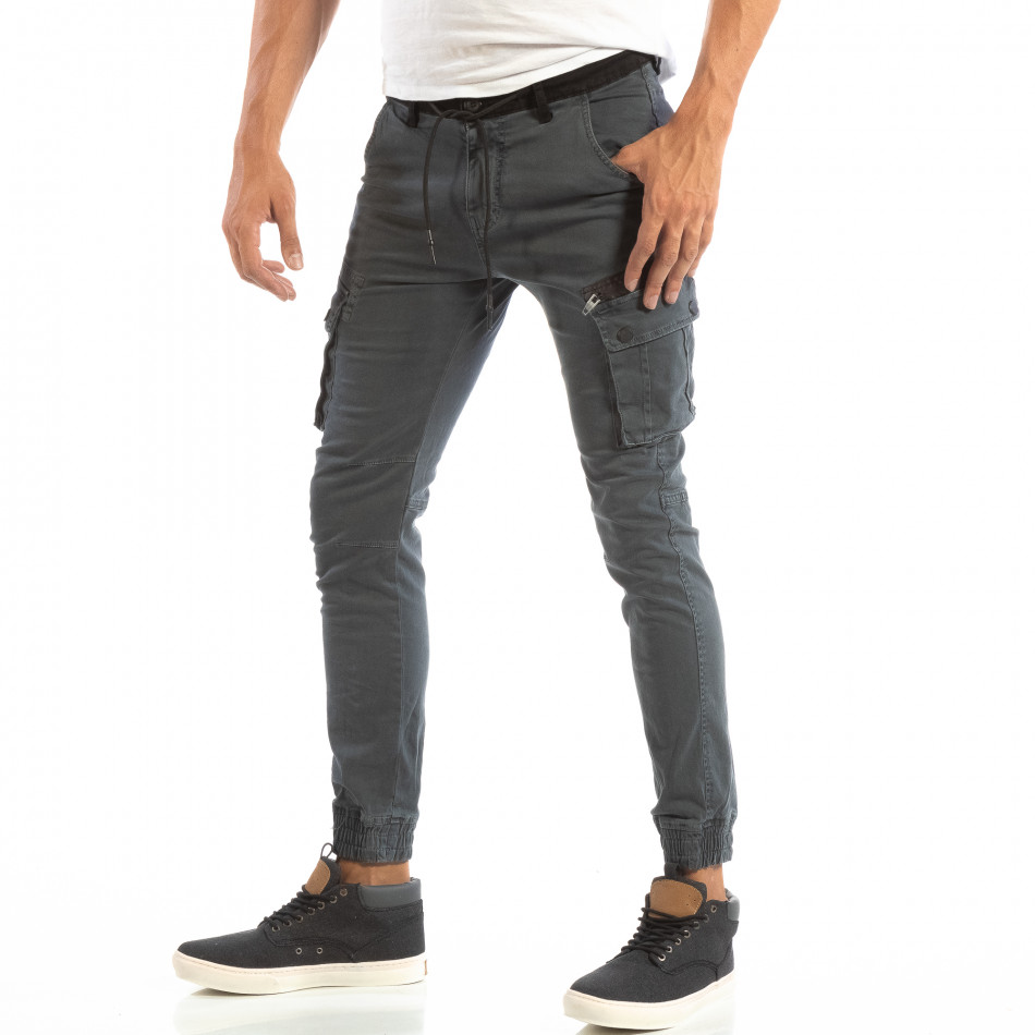 Ανδρικό γαλάζιο παντελόνι cargo Jogger με τσέπες it240818-17