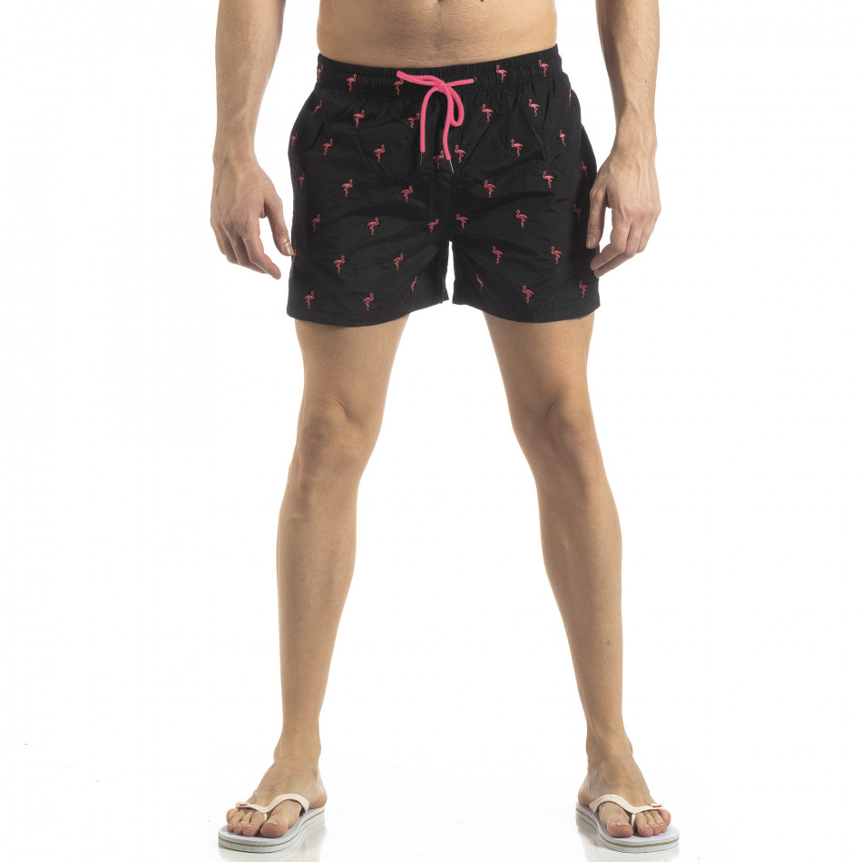 Ανδρικό μαύρο μαγιό με Flamingo μοτίβο it250319-3
