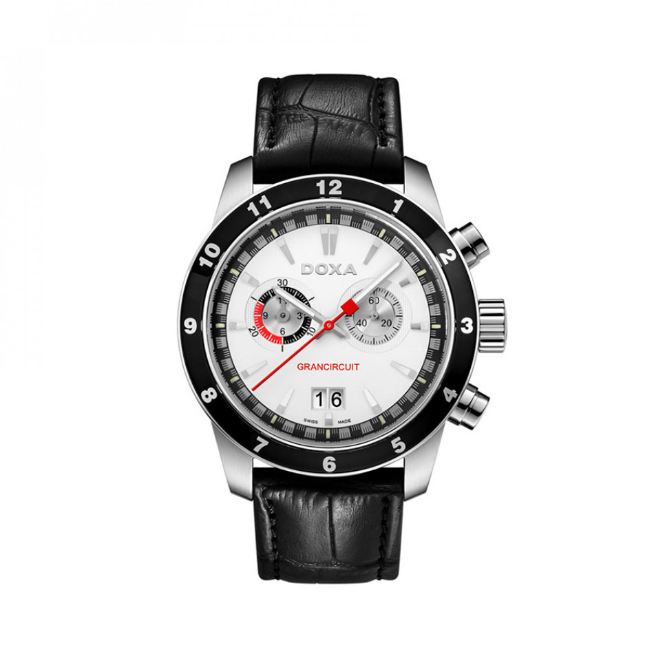 Ανδρικό ρολόι Doxa Grancircuit Chronograph White Dial Black LEather  1401001101