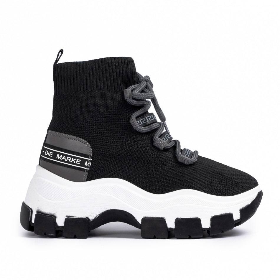 Γυναικεία μαύρα sneakers μποτάκια κάλτσα tr231020-2