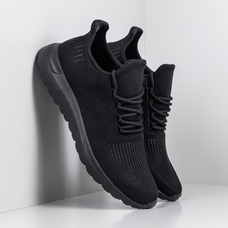 Ανδρικά μαύρα αθλητικά παπούτσια All black ελαφρύ μοντέλο it140918-16