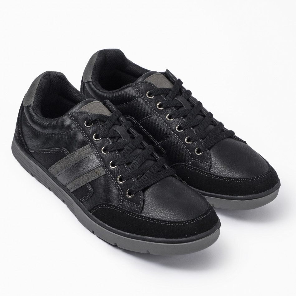 Ανδρικά μαύρα sneakers με γκρι λεπτομέρειες it300920-54