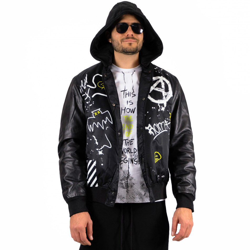 Ανδρικό μαύρο μπουφάν bomber X-Feel 3A69 it121022-3