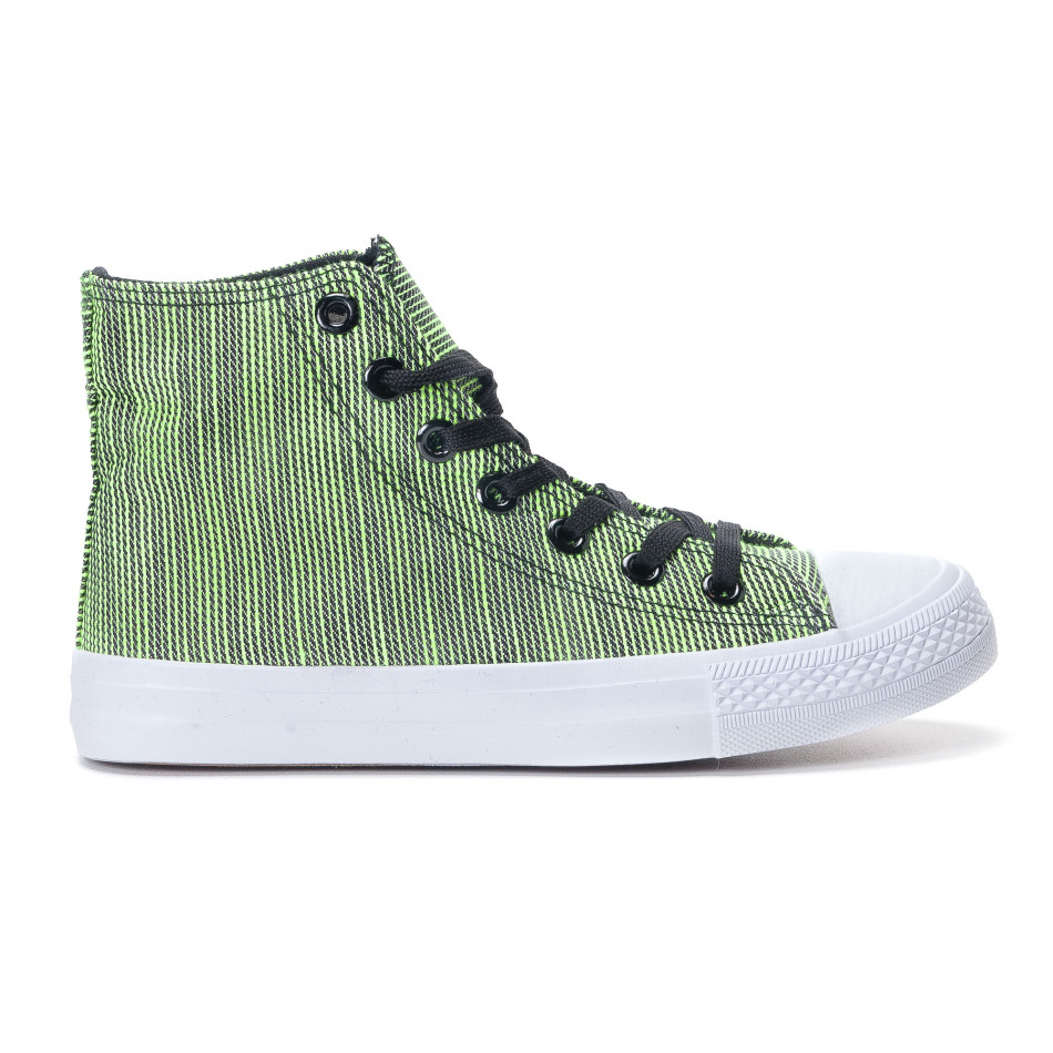Ψηλά γυναικεία υφασμάτινα sneakers με πράσινες και μαύρες ρίγες it240118-9